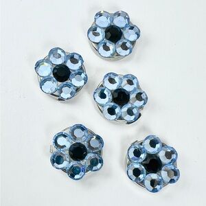 Free w Bundle: Blue Flower Silver-Tone Button Cover Set of 5